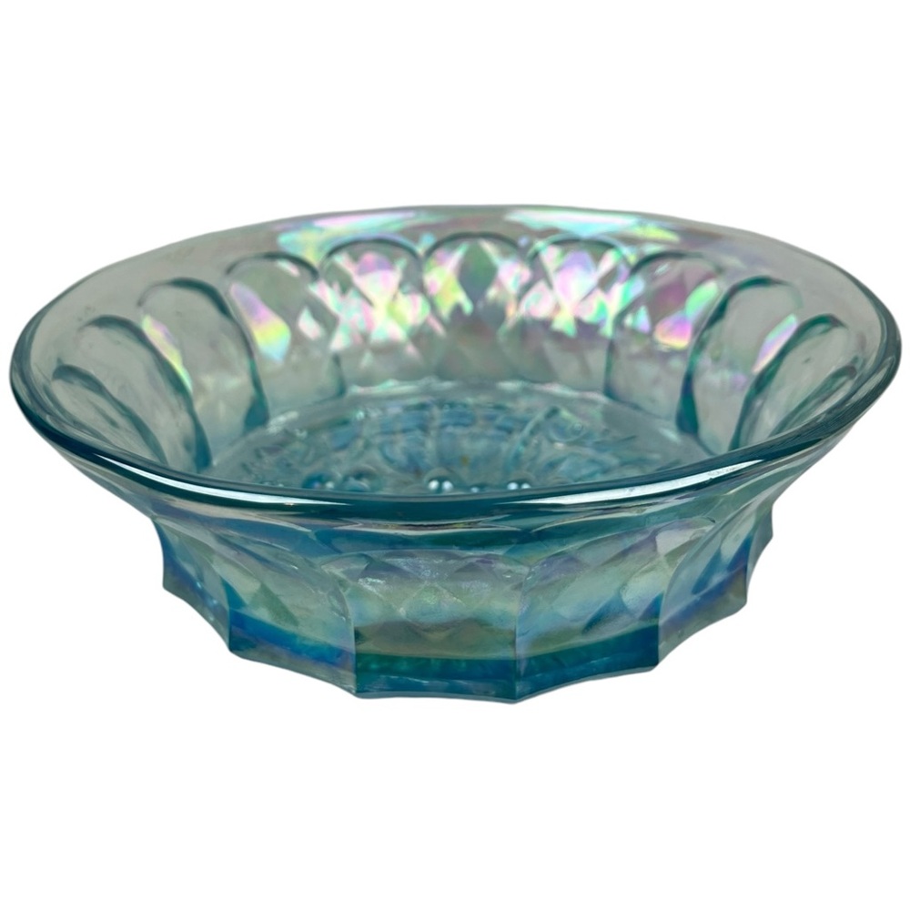 Vintage Carnival Glass Imperial Lenox Iridescent Ice Blue Serving Bowl Dish